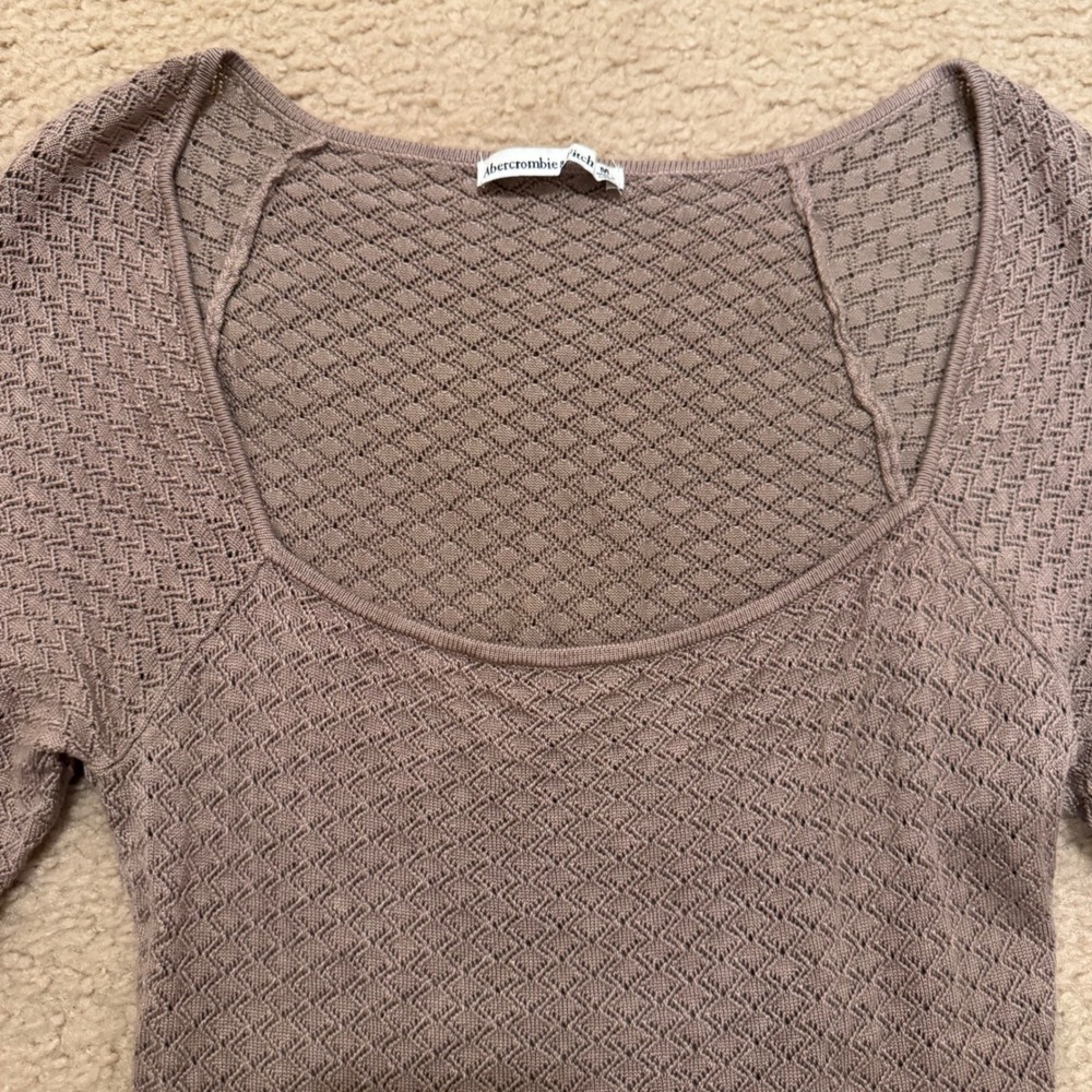 Abercrombie & Fitch Tan Waffle Knit Sculpting Stretch Fitted Bodysuit Woman's M - Picture 5 of 9